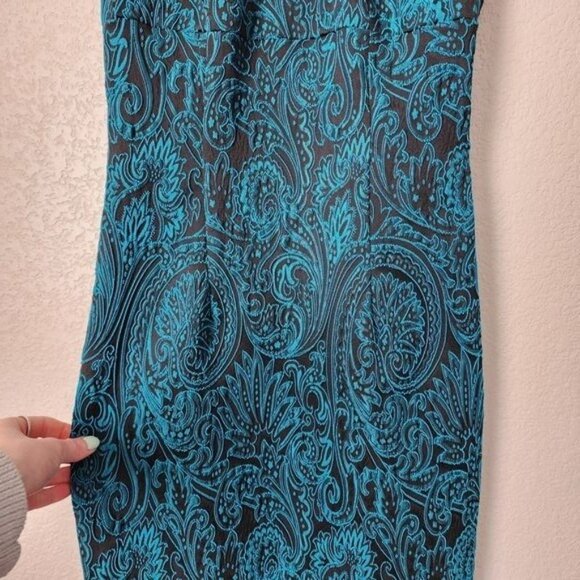 TRINA TURK Sheath Cocktail Dress Halter Neckline Lace brocade NEW teal black 2 - Picture 9 of 11
